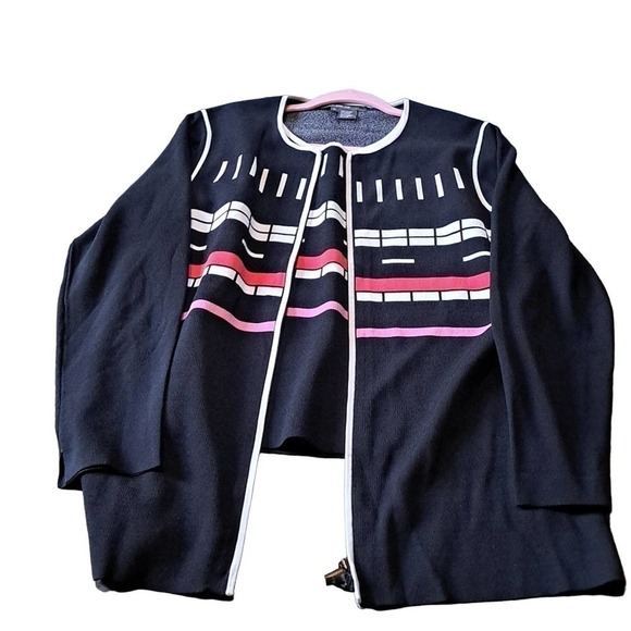 2 PC Per se Sweater Set L/XL Black/Color Block - Picture 1 of 6